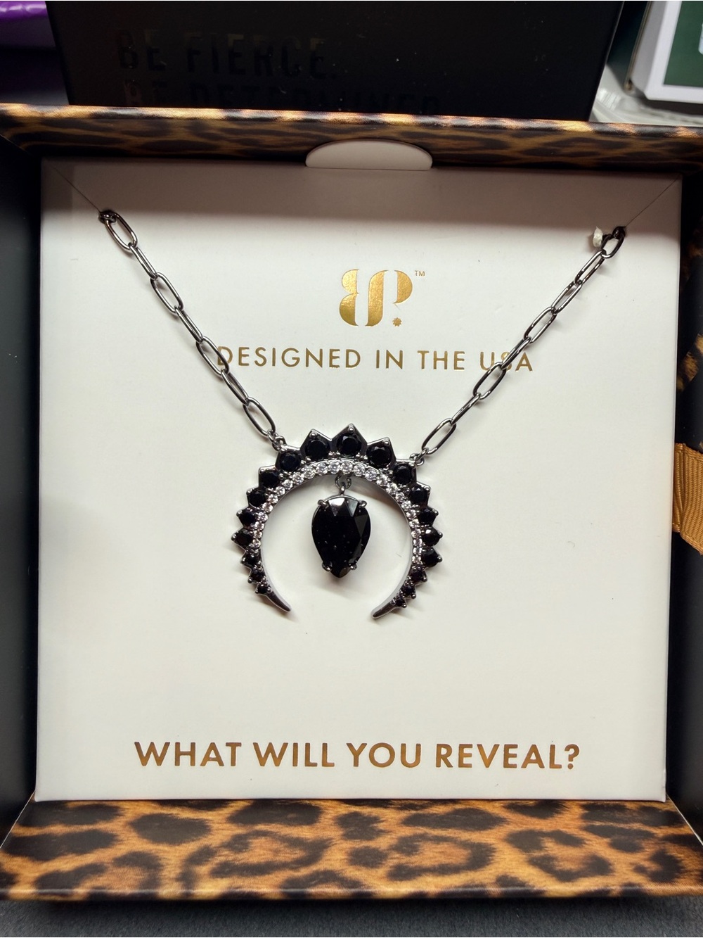 Bomb Party - BE UNTAMED - Crescent Pendant Necklace with Black Teardrop Stone